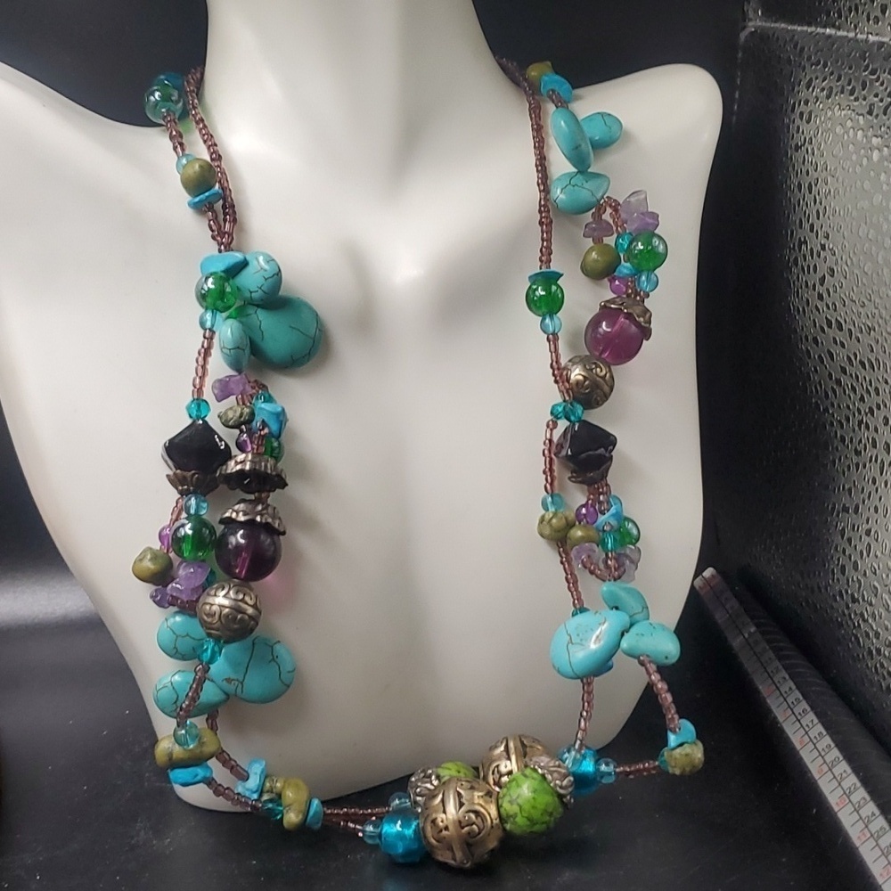N1216 turquoise amythest stunning ornate necklace RARE‎ find ✨️
